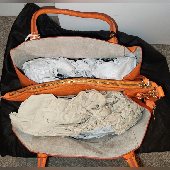 ***SOLD** Iacucci Pebbled Italian Leather Tote Satchel Bag in Orange; New w/Tags - Picture 12 of 16